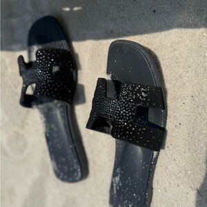 Hermes Black Sandals with Textured Strap